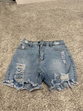 Breanne Distressed High-Rise Medium Wash Willow Boutique Denim Shorts